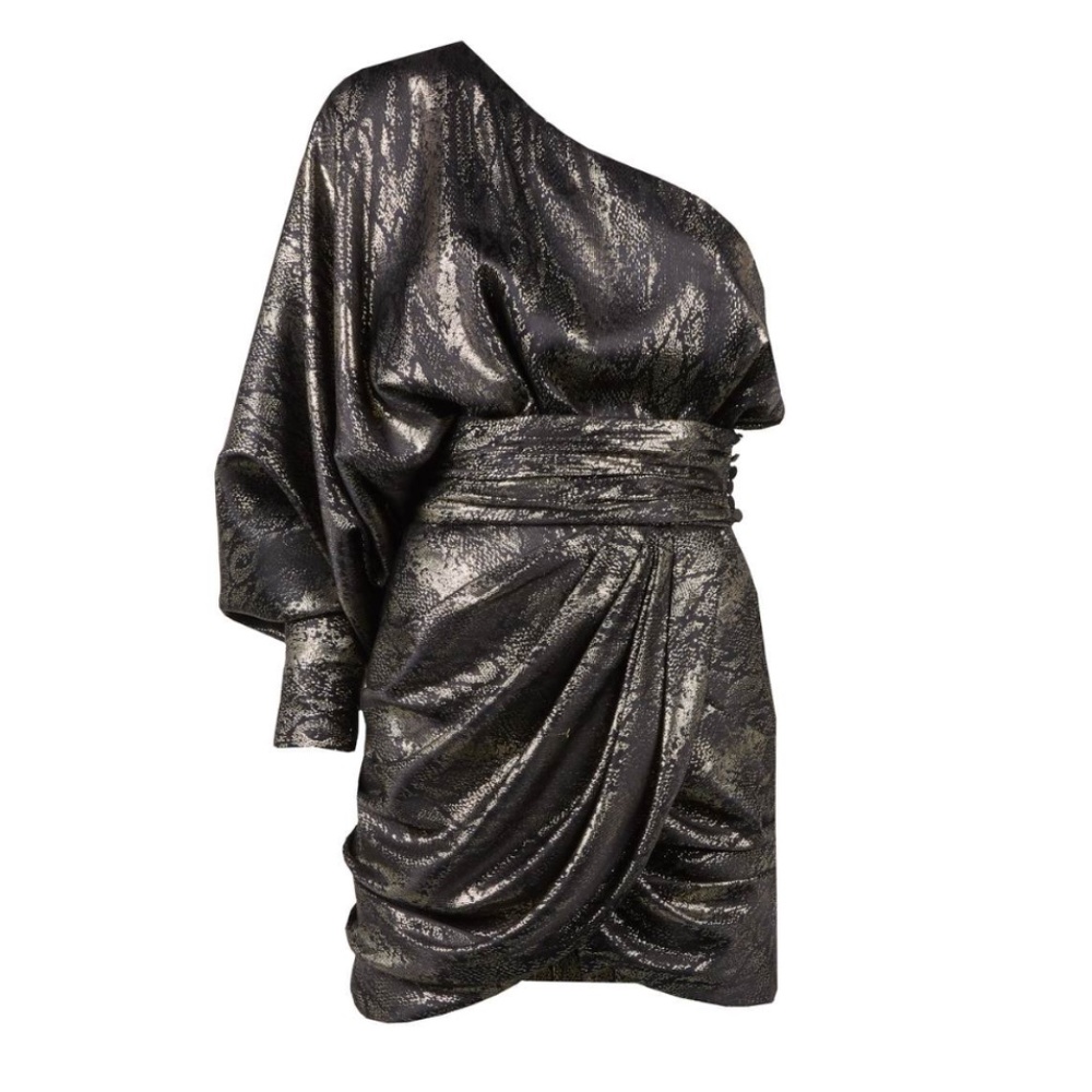 Redemption one shoulder jacquard gold mini dress size 0